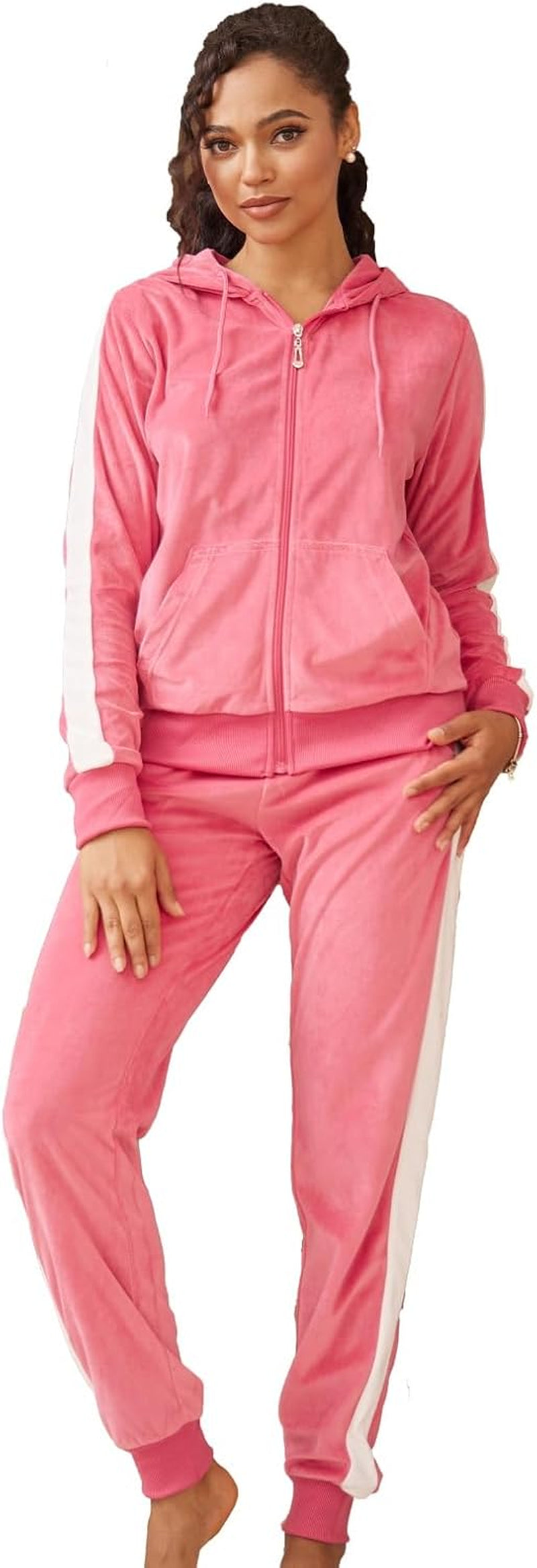 Women'S Track Suit Set 2 Piece Velvet Sweatsuits Jogging Sweatshirt & Sweatpants Sport Wear Outfits