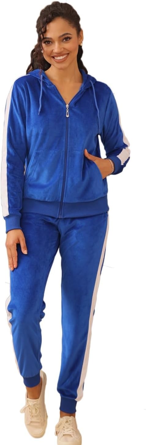 Women'S Track Suit Set 2 Piece Velvet Sweatsuits Jogging Sweatshirt & Sweatpants Sport Wear Outfits