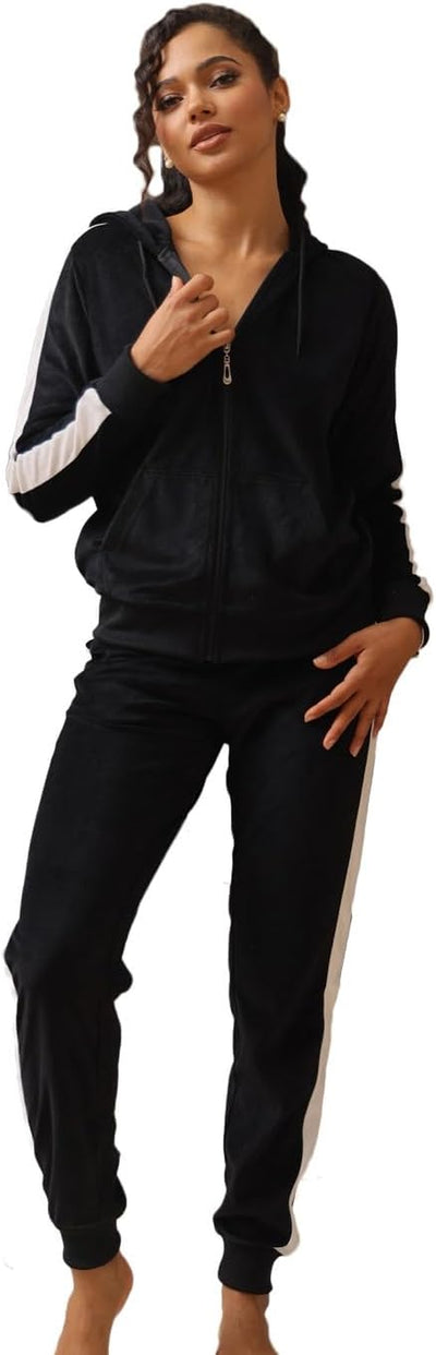 Women'S Track Suit Set 2 Piece Velvet Sweatsuits Jogging Sweatshirt & Sweatpants Sport Wear Outfits