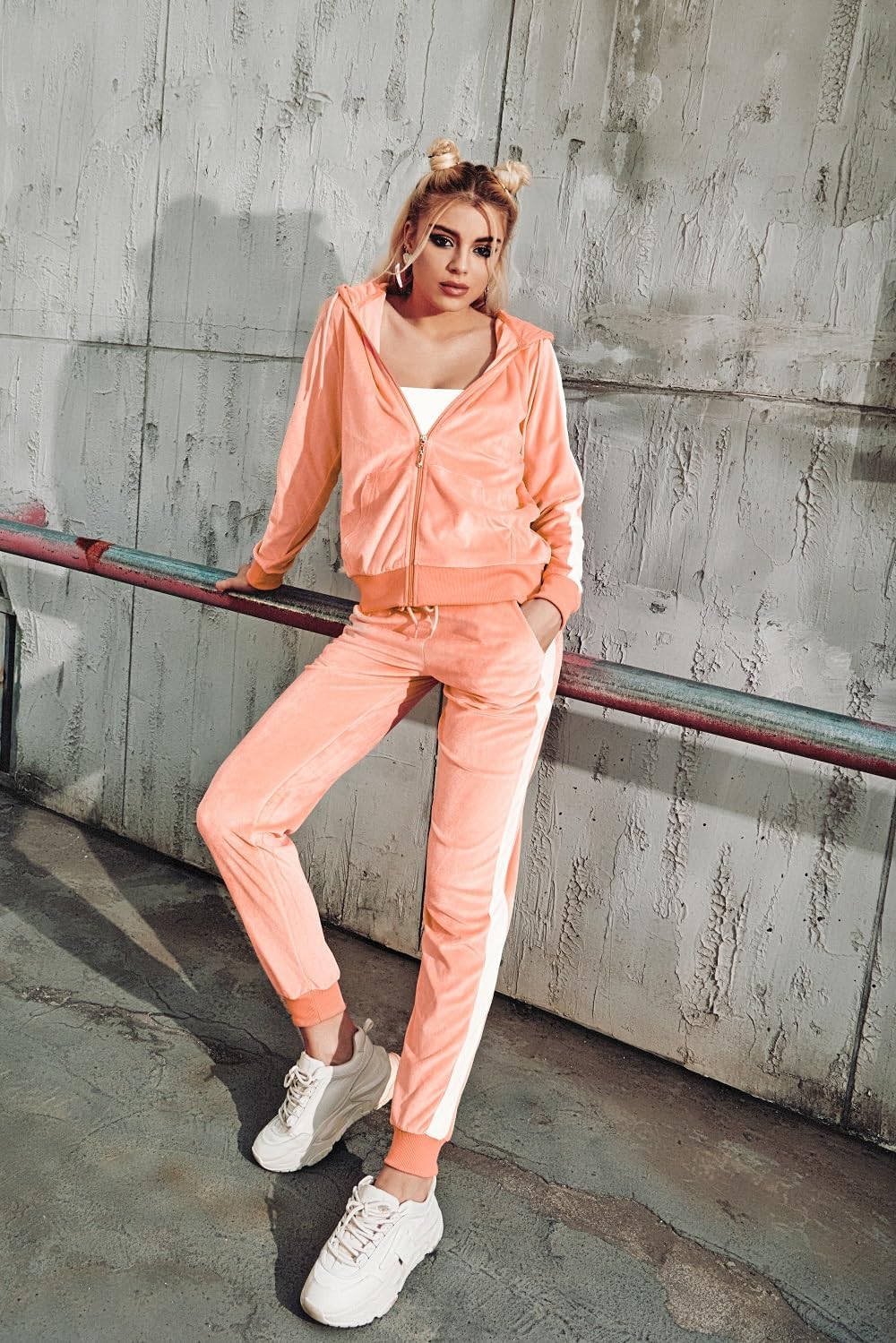 Women'S Track Suit Set 2 Piece Velvet Sweatsuits Jogging Sweatshirt & Sweatpants Sport Wear Outfits